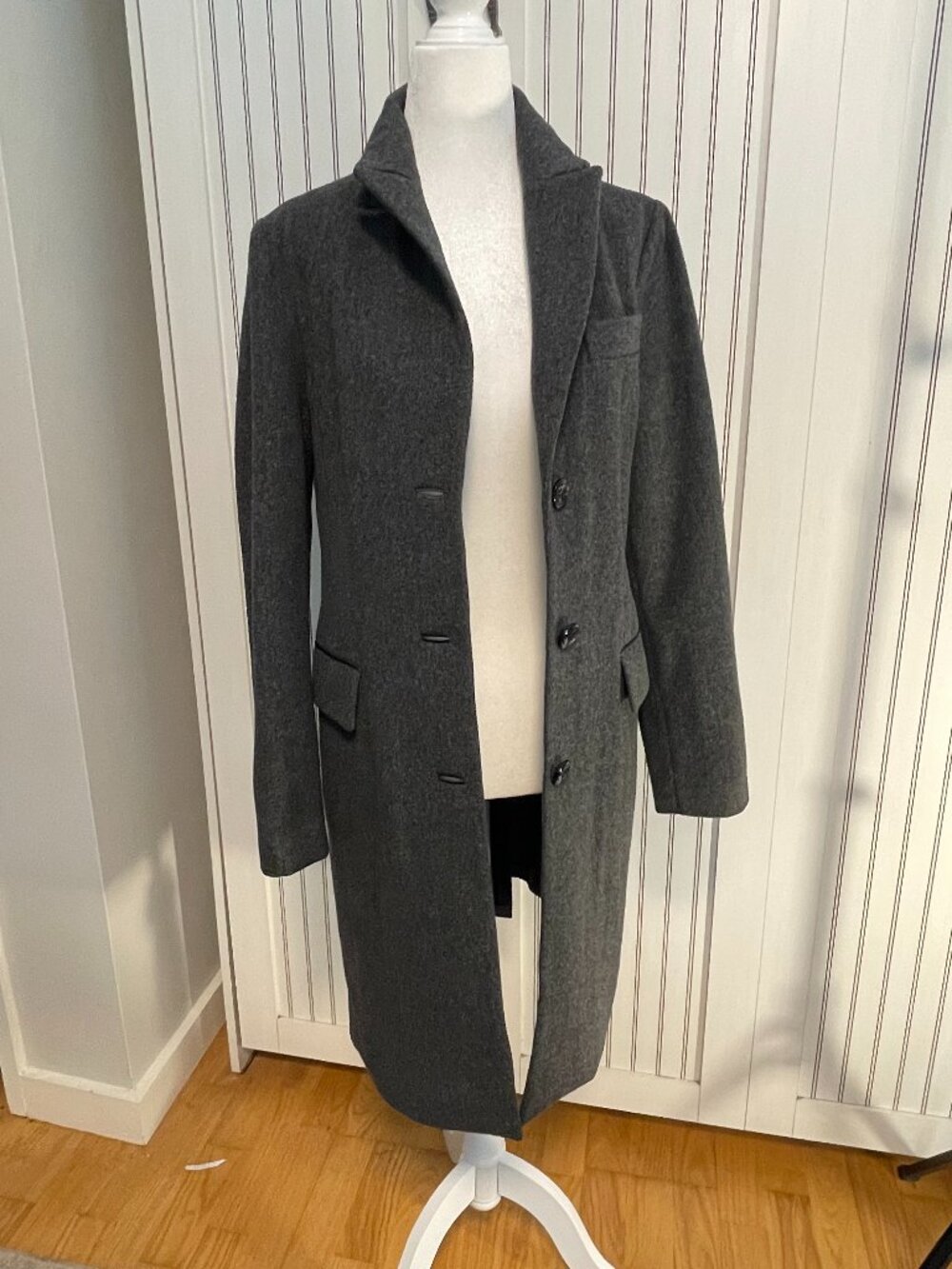 DECO 95% Wool, 5% Cashmere Coat Gray Hidden Closure Stand Collar Coat Size M